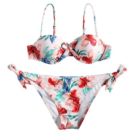 Women Floral Print Underwire Push Up Bikini Set Sexy Underwire Padded