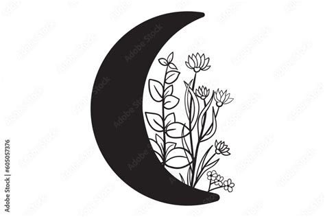 Boho Floral Moon SVG Moon SVG Bohemian Moon SVG Moon And Stars SVG