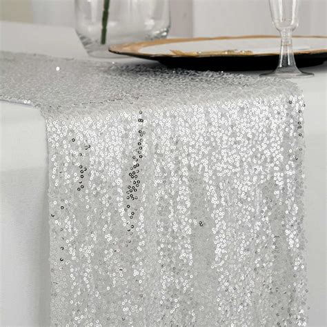 Buy 12x108 Silver Premium Sequin Table Runners Pack Of 1 Runner At Tablecloth Factory