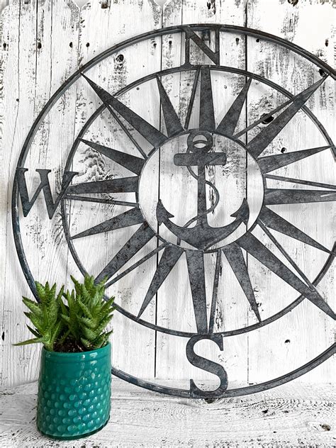 Nautical Anchor Compass Directional Star Compass Wall Decor Etsy