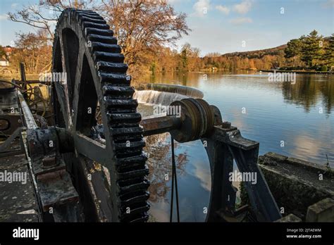 Sluice Gate Drive Wheel And Weir On The River Derwent Part Of The