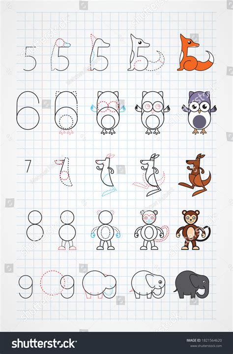 number animal drawing vector children illustration stock vector