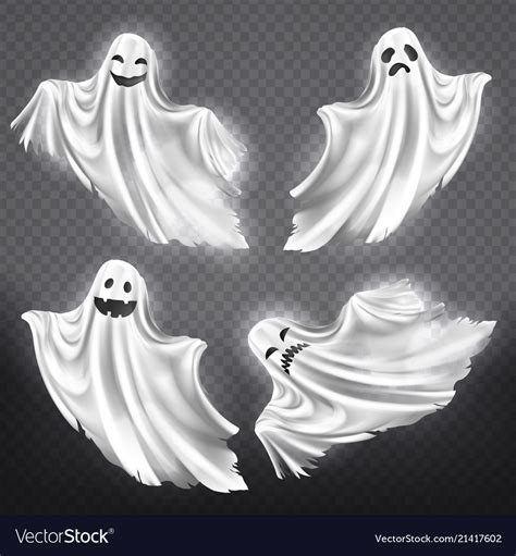 Set Of White Ghosts Halloween Monsters Royalty Free Vector