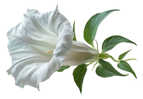 Elegant White Datura Flower With Leaves Cut Out Stock 45912541 Png