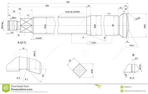 Sketch Of Engineering Elements With Hatching Stock Vector