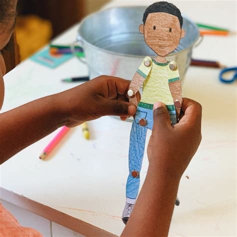 Articulated Paper Dollpuppet Coloring Page African American Etsy