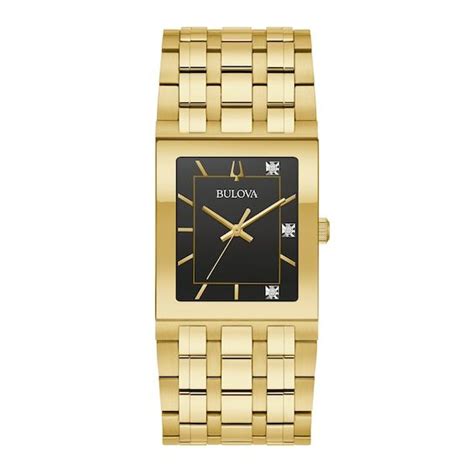 Mens Bulova Quadra Marc Anthony Diamond Accent Gold Tone Watch With Black Square Dial Model