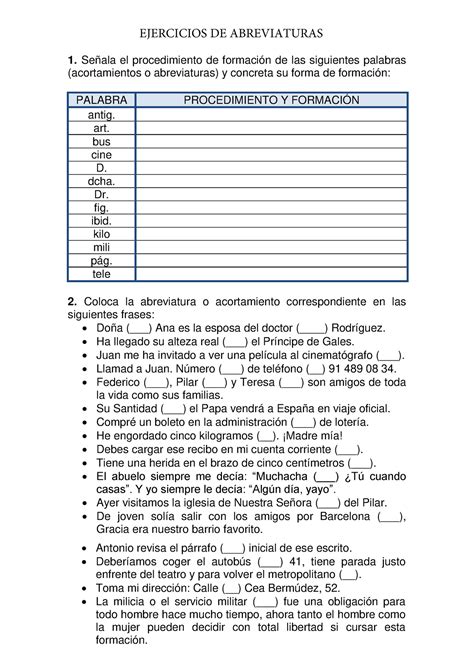 Ejercicios Siglas Acronimos Acortamientos Y Abreviaturas Señala el