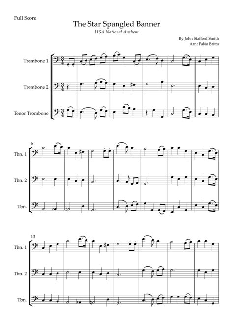 The Star Spangled Banner Usa National Anthem For Trombone Trio Arr Fabio Britto By John