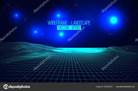 Abstract Vector Wireframe Landscape Background Cyberspace Grid D