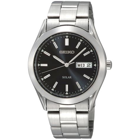 Seiko Men's Solar Silver Tone Stainless Steel Functional Black Dial Watch