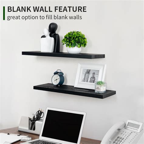 Marsmiles Black Floating Shelves 24 Inch Wall Shelf Set Of 2 Rustic Wood Shelves For Wall