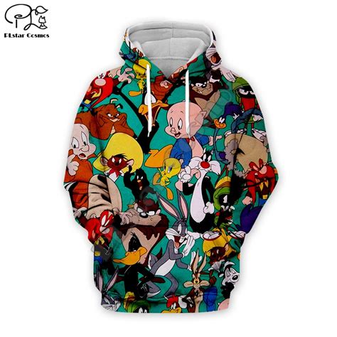 Men Cartoon Bugs Bunny 3d Hoodies Sweatshirt Zipper Looney Tunes Collection Print Unisex Casual