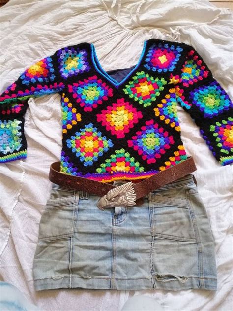 Maglione all uncinetto quadrato della nonna retrò Etsy nel 2023