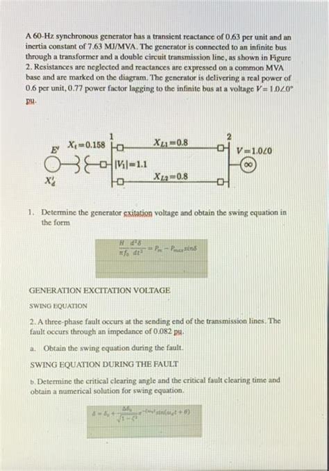 Solved A 60 Hz Synchronous Generator Has A Transient Chegg