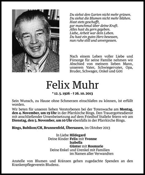 Todesanzeigen Von Felix Muhr Todesanzeigen Vorarlberger Nachrichten