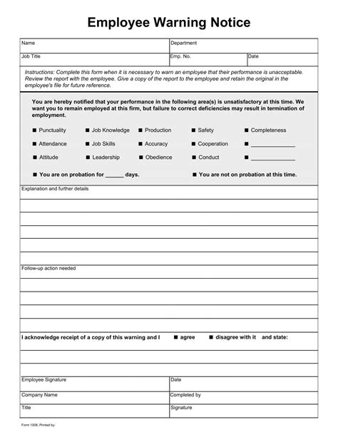 Free Printable Employee Warning Notice Templates Pdf And Excel
