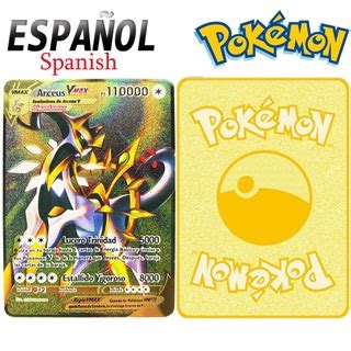 Novo Espanhol Pokemon Cart Es De Metal Ouro Ferro Duro Pikachu Gx