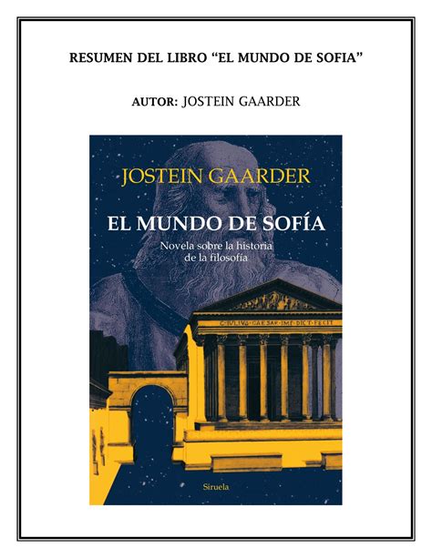 Resumen El Mundo De Sofia Resumen Del Libro El Mundo De Sofia Autor