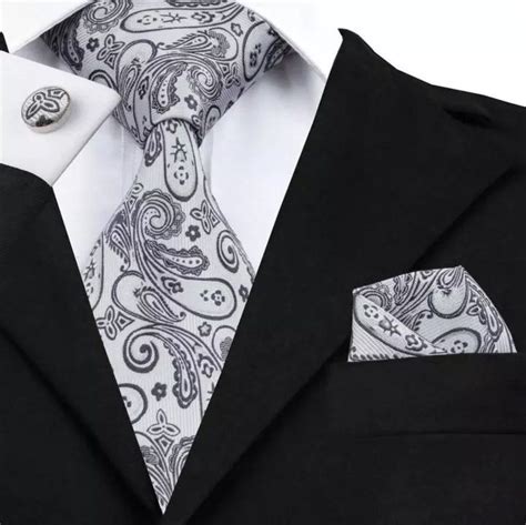 Mens Silk Coordinated Tie Set Gray Paisley Tie Set Mens Silk Ties Ties Mens Fashion