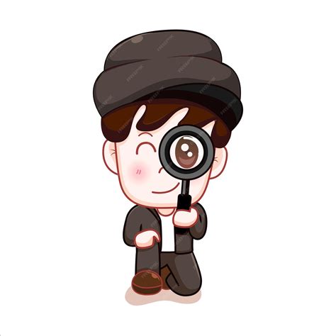 Premium Vector Cute Boy Detective With Magnifying Glass Cartoon Vector