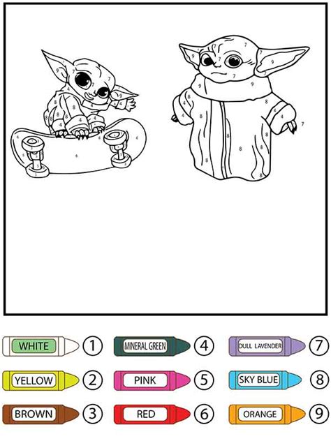 Star Wars Baby Yoda Schlittschuhlaufen Malen Nach Zahlen Coloring Pages