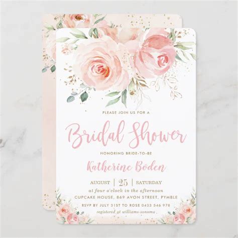 Elegant Blush Pink Floral Gold Girl Bridal Shower Invitation Zazzle