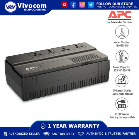 APC EASY UPS BV BV650I MS 650VA 375WATTS AVR Universal Outlet 230V