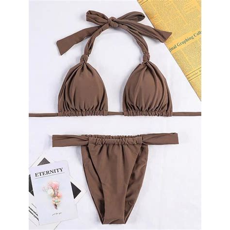 Miyouj Bikini Pliss Maillot De Bain Femme Triangle Col Licou