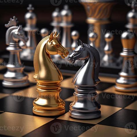 Gold and silver chess on chess board game for business metaphor ...