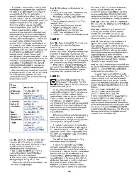 Download Instructions For Irs Form 8379 Injured Spouse Allocation Pdf