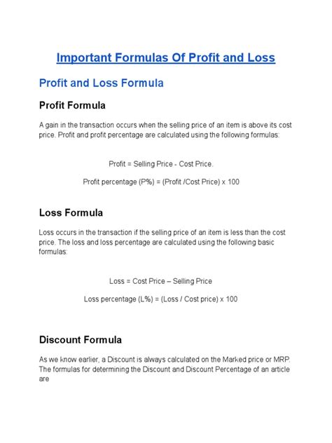 Profit and Loss | PDF