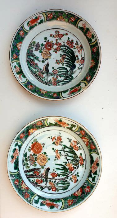 Platos 2 Famille verte Porcelana Flores Pájaro Catawiki