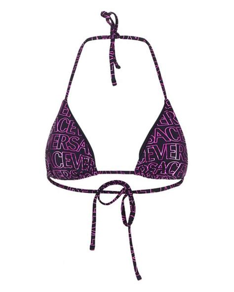 Versace All Over Logo Bikini Top In Purple Lyst