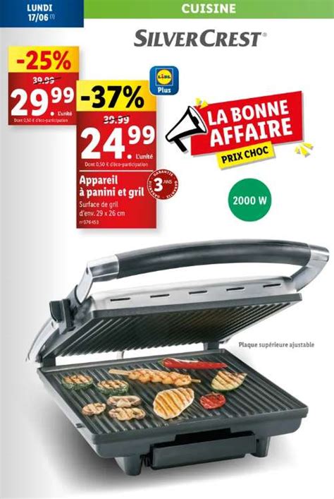 Appareil à Panini et Grill SilverCrest 2000W à 24 99 chez Lidl Dealabs