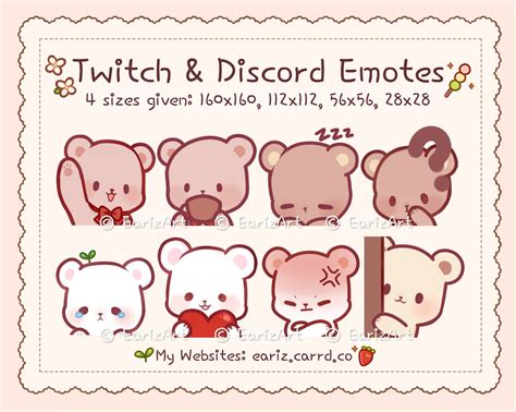 Twitch Discord Emotes Pack 8 Cute Bear Emotes Etsy