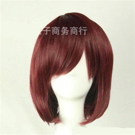 Perruques Cosplay Pour Femmes Court Raides Synth Tique Blonde Noir Rouge Bleu Cheveux Pour