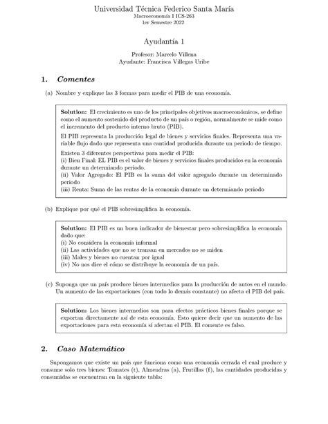 Pauta Ayudantía 1 Macroeconomía Universidad T ecnica Federico Santa