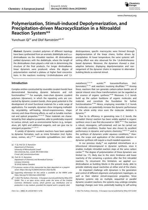 PDF Polymerization Stimuliinduced Depolymerization And