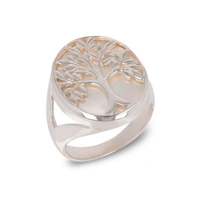 Bague Arbre de Vie en Nacre Blanche et Argent 925 Une Pièce Unique