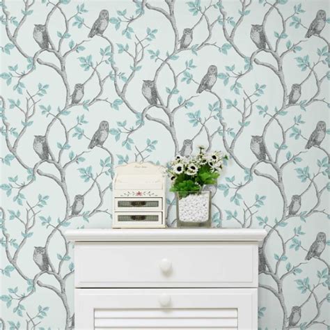 Teal Duck Egg Green Wallpaper Geometric Floral Birds Grey And Duck