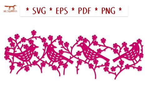 Birds And Roses Repeating Border Svg Cut Graphic By Nic Squirrell