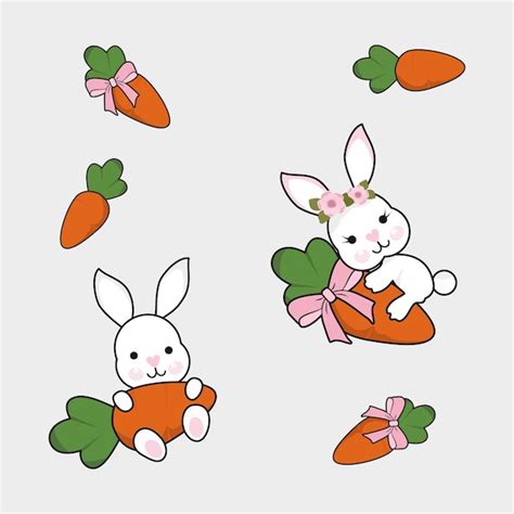 Cute Dibujos Animados De Conejo Y Zanahoria Vector Premium