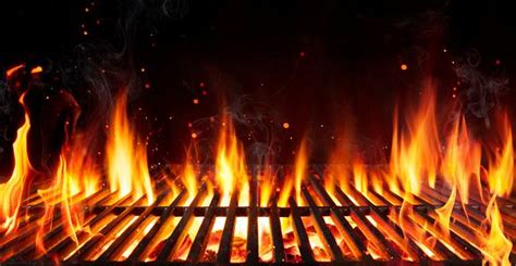 Barbecue Grill With Fire Flames Empty Fire Grid On Black Background