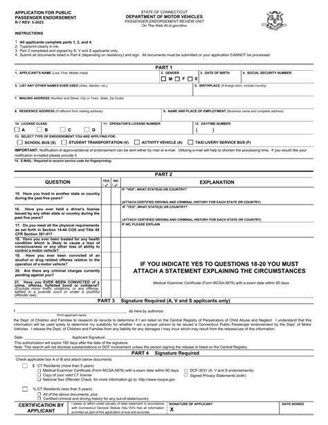 CT DMV Form R7 Application For Connecticut Public Service License