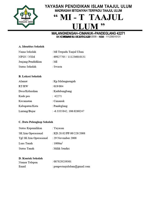 Contoh Profil Sekolah Dasar Pdf