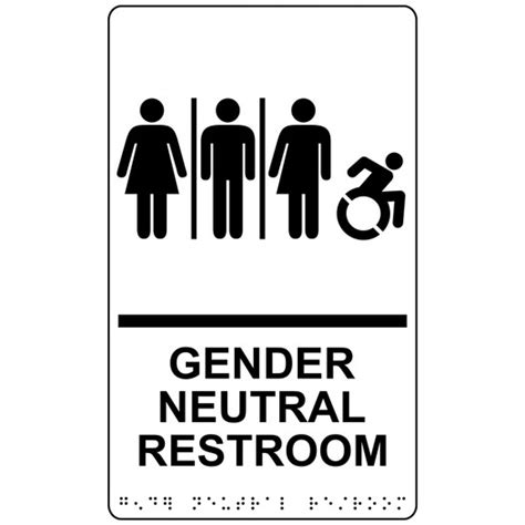 White Gender Neutral Restroom Braille Sign With Dynamic Accessibility Symbol Rre 25443rblkonwht