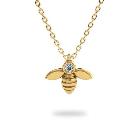 14k Gold Honey Bee Diamond Necklace Solitaire Diamond Symbol Of Bee Necklace Honeybee Pendant