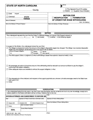 Fillable Online Nccourts MOTION FOR MODIFICATION TERMINATION OF ORDER