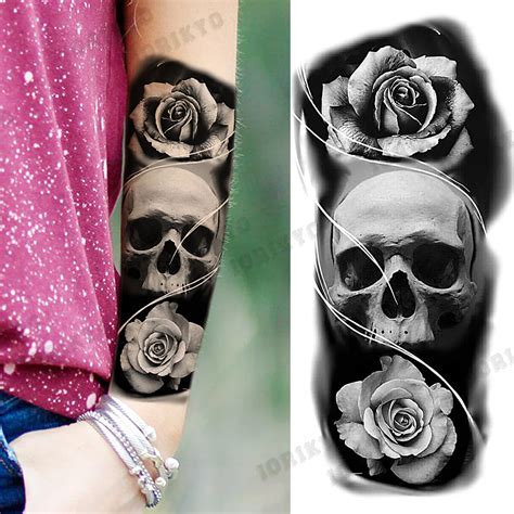 Skull With Roses Tattoo For Girls